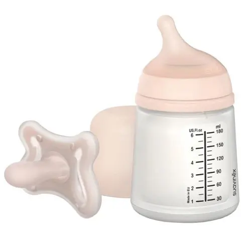 Biberon suavinex Anti colique 180ml avec Tétine d'allaitement +0 Mois + Sucette, Couleur Light