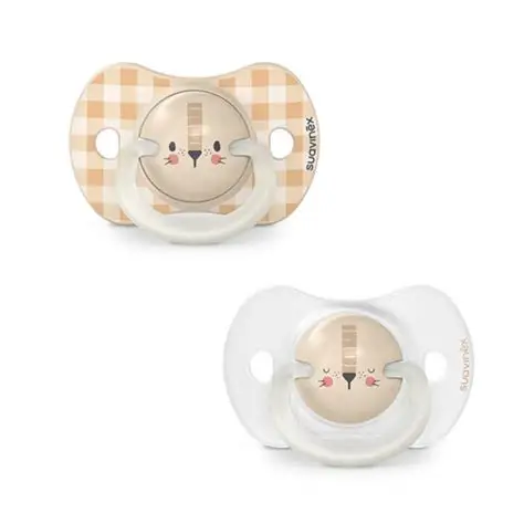 Suavinex, Lot de 2 Sucettes Phosphorescentes ( 0-6 Mois) Tétine Symétrique, beige