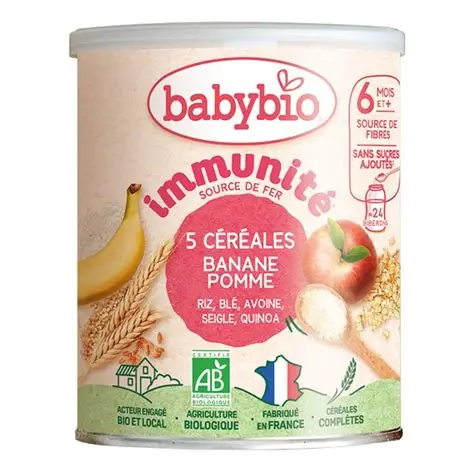 Babybio - Pomme Banane -  5 Céréales  Riz, Blé, Avoine, Seigle, Quinoa  - 220g  - dés 6mois