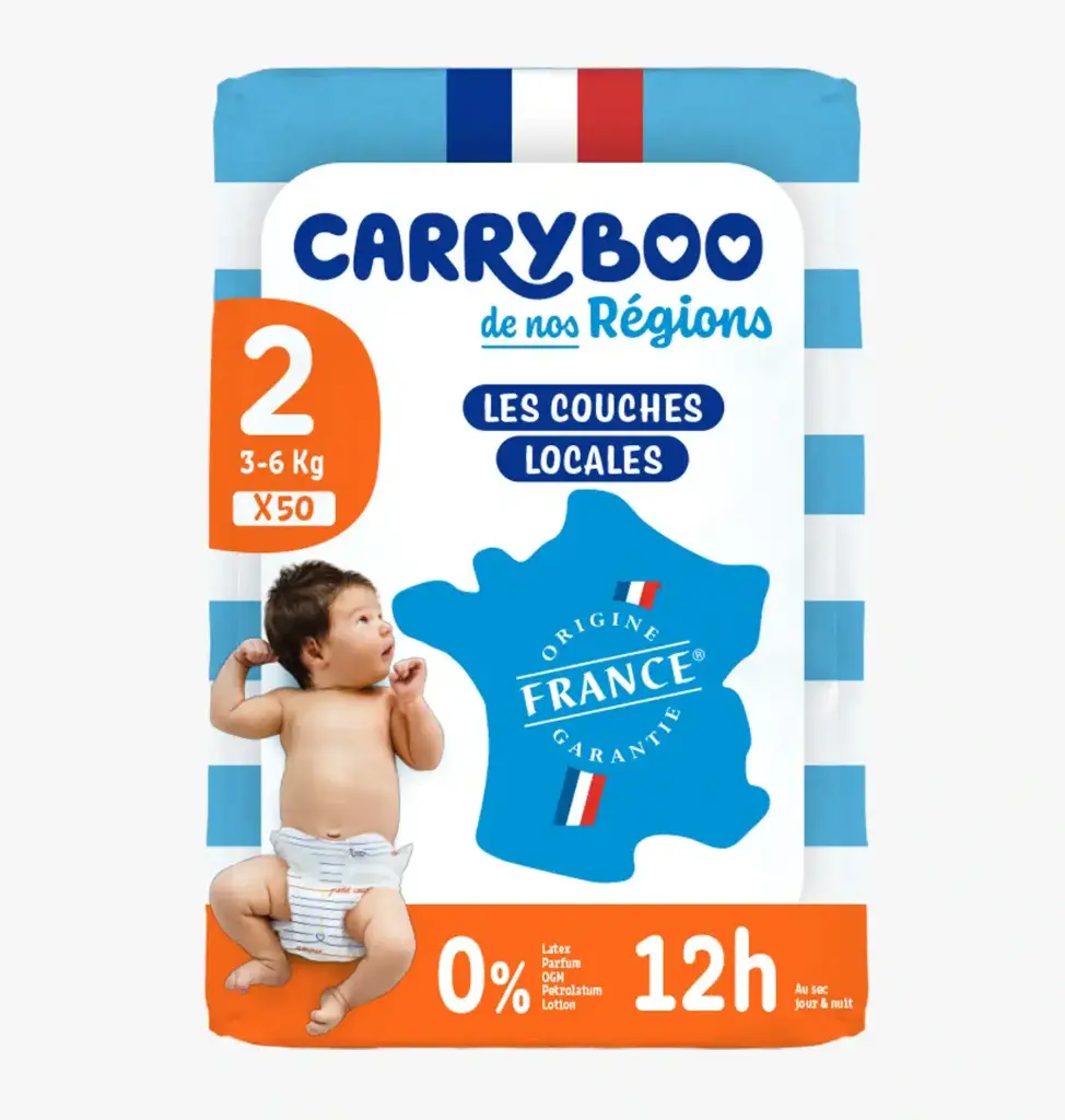 Carryboo Couches de nos Régions Taille 2 (3-6kg) - 50 Unités