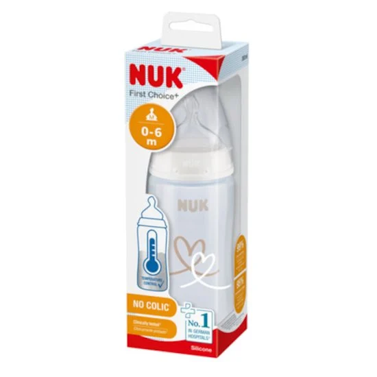 NUK First Choice + Biberon avec Contrôle de la température | Cœur  0-6 mois - 300 ml