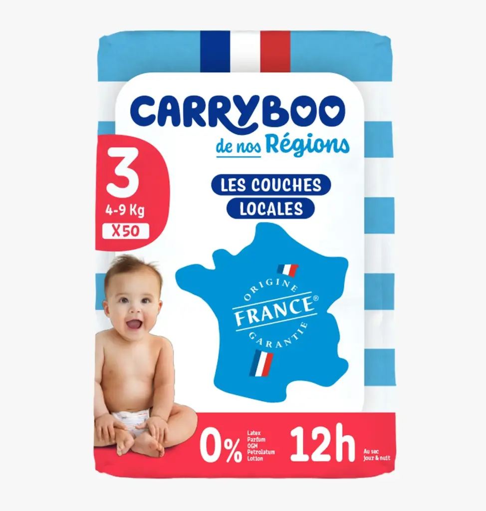Carryboo Couches de nos Régions Taille 3 (4-9Kg) - 50 Unités