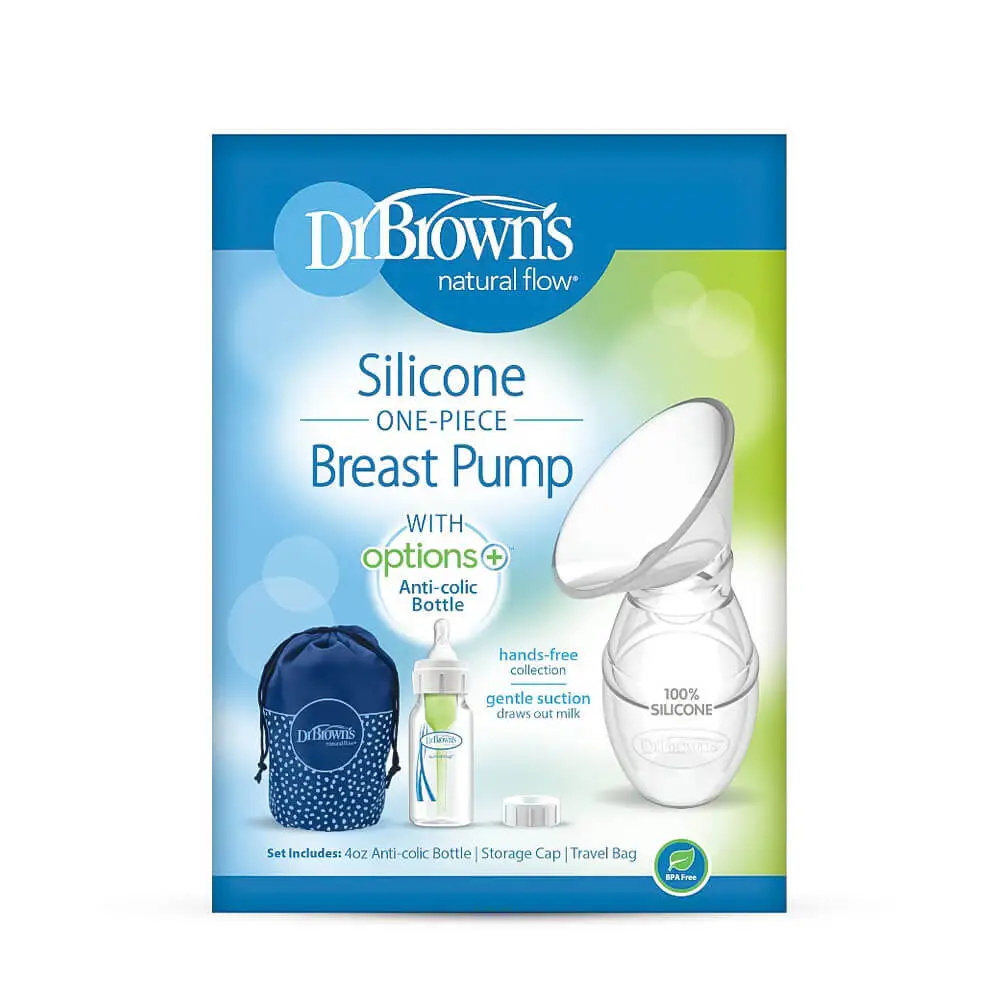 عبوة جهاز تجميع حليب الثدي من دكتور براون + زجاجة أطفال مضادة للمغص 120 مل، حلمة مستوى 1، غطاء نقل وحقيبة نقل