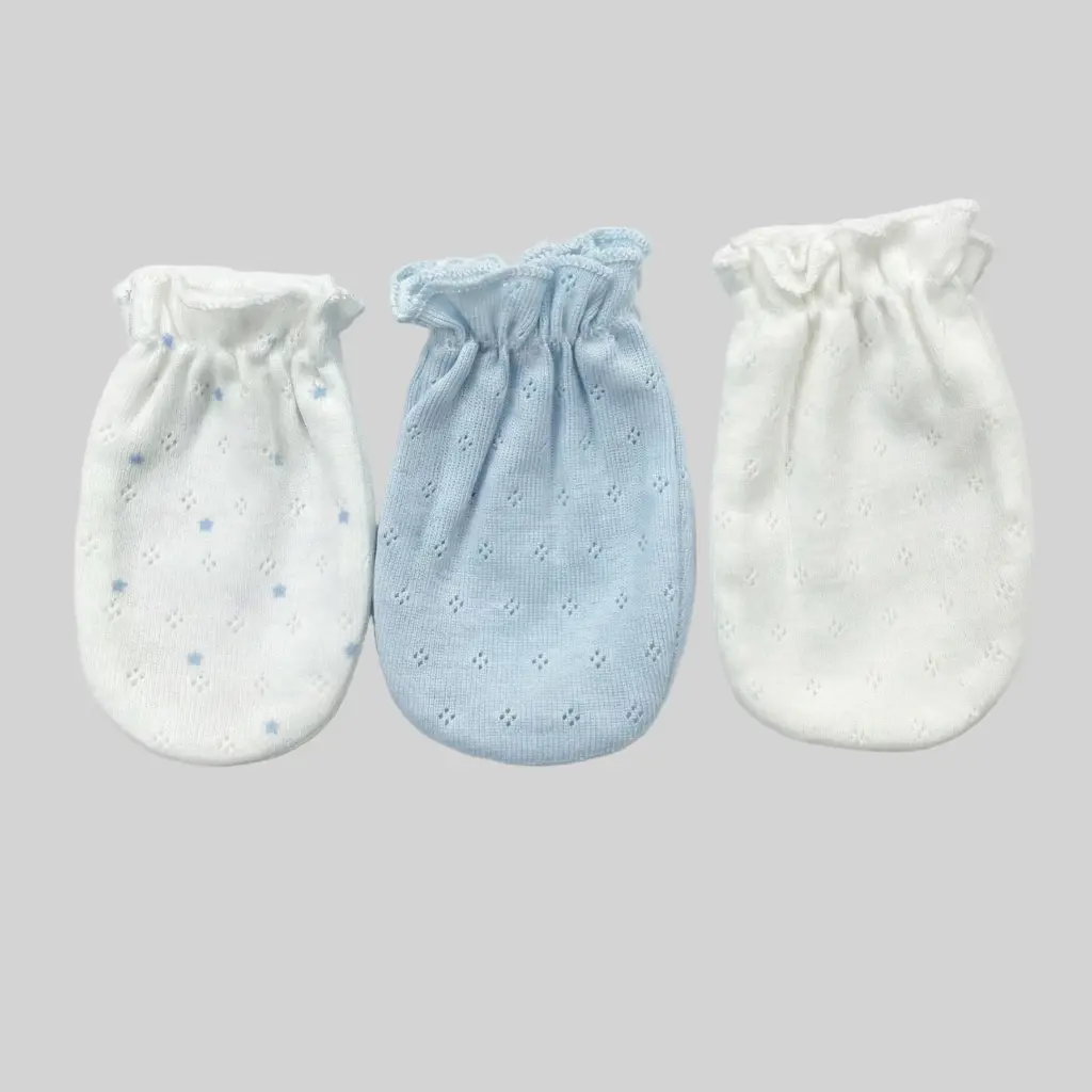 Lot de 3 Moufles Bébé | Caramell Bleu&Blanc