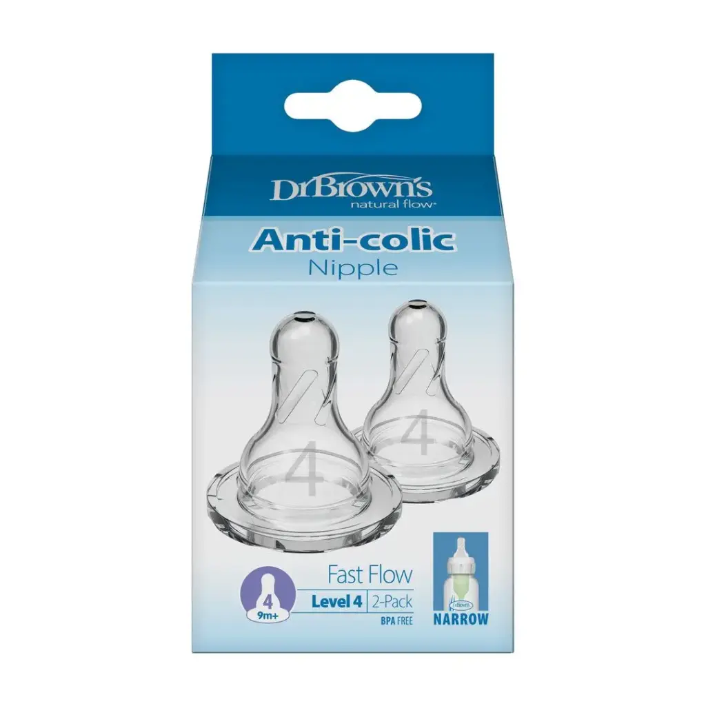 Dr Brown's Pack 2 Tétines Anti Colique Col Etroit en Silicone  9m+