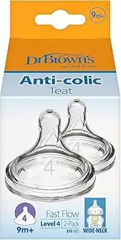 Dr Brown's Pack 2 Tétines Anti Colique Col Large en Silicone  9m+