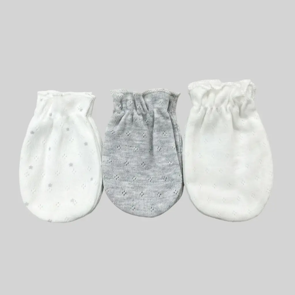 Lot de 3 Moufles Bébé | Caramell Gris&Blanc