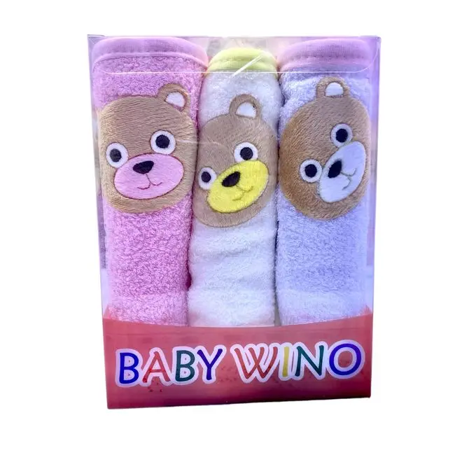 Serviettes pour Bébé Ourson Rose | Pack de 3 unités (Blanc)