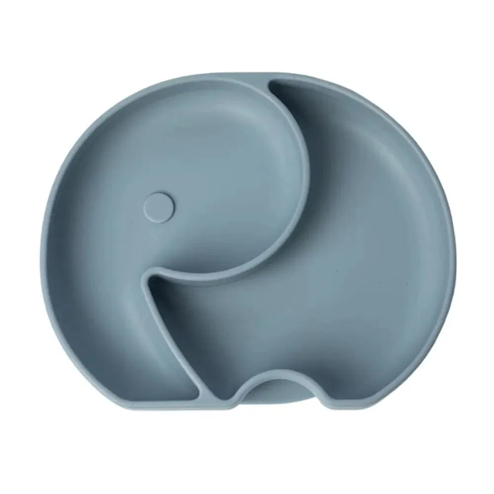 Assiette Éléphant en Silicone avec Ventouse 4m+ Bleu | Yummy 