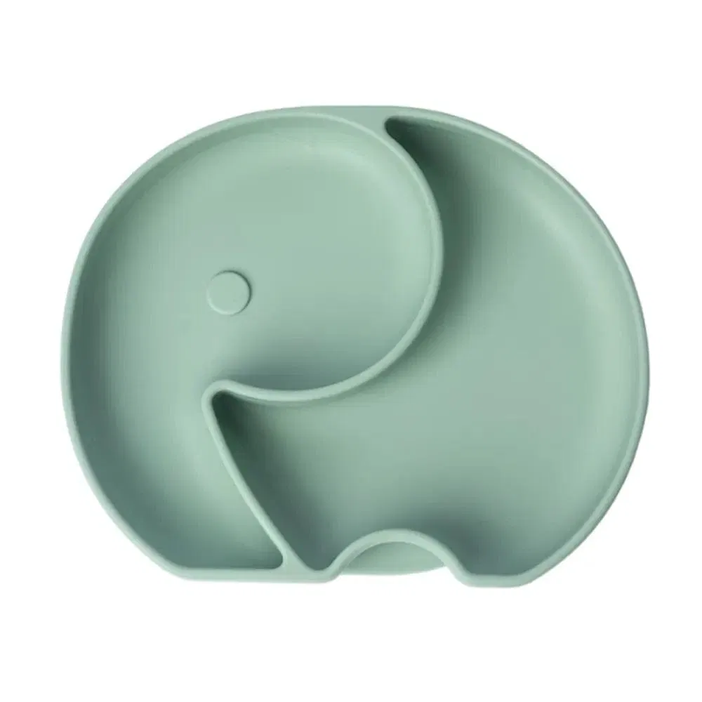 Assiette Éléphant en Silicone avec Ventouse 4m+ Vert | Yummy  