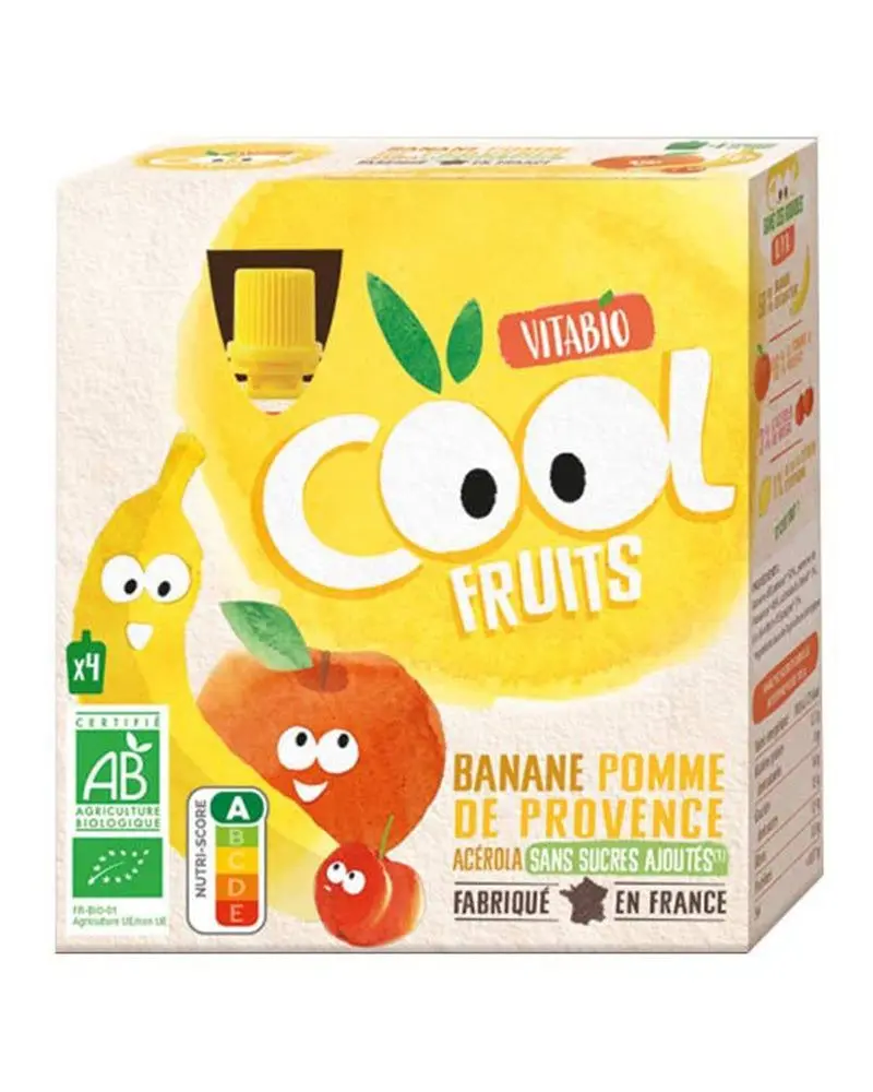 Compote en gourde Vitabio Cool Fruits Banane & Pomme – Compote en gourde 4×90 g
