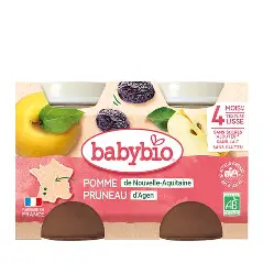 BABYBIO Pots Pomme d’Aquitaine et Pruneau D'Agen 4mois+ 2x130g