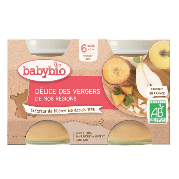 BABYBIO Pots Délice Des Vergers +4mois  2x130g