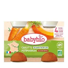 BABYBIO Pots Carottes et Potimarron bio+4mois  2x130g