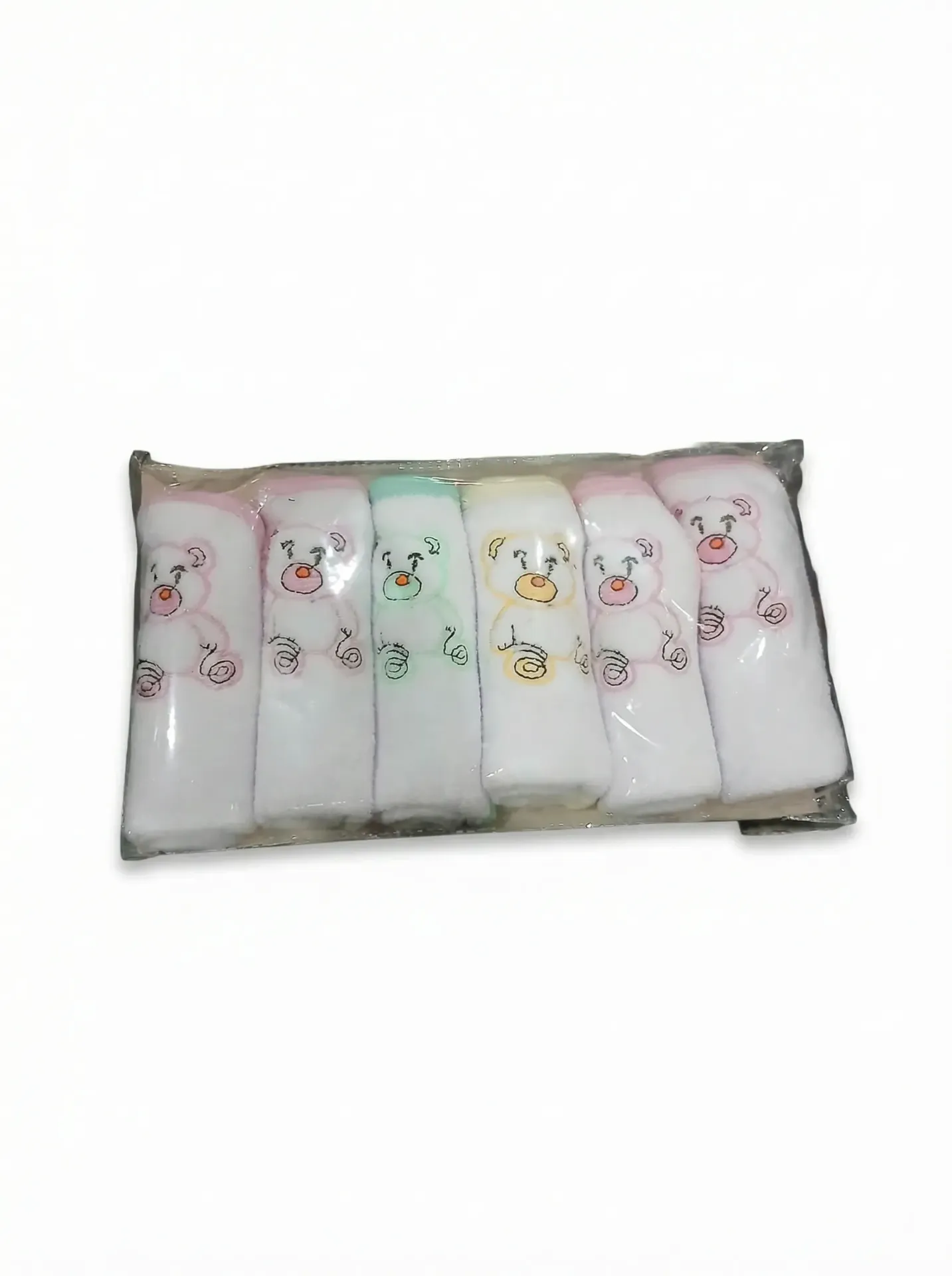 Serviettes pour Bébé Ourson Rose / Jaune / Vert | 6 unités