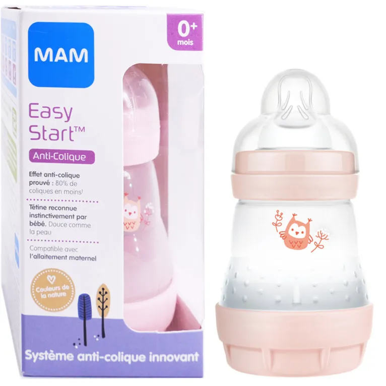 Biberon MAM Easy start Anti Colique 160ml 0m+ Rose ou Bleu (Rose)