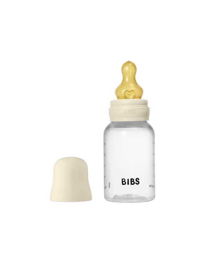 Bibs Biberon en Plastique rond avec tétine en silicone ou en latex débit lent 150ml – Ivoire (Latex)
