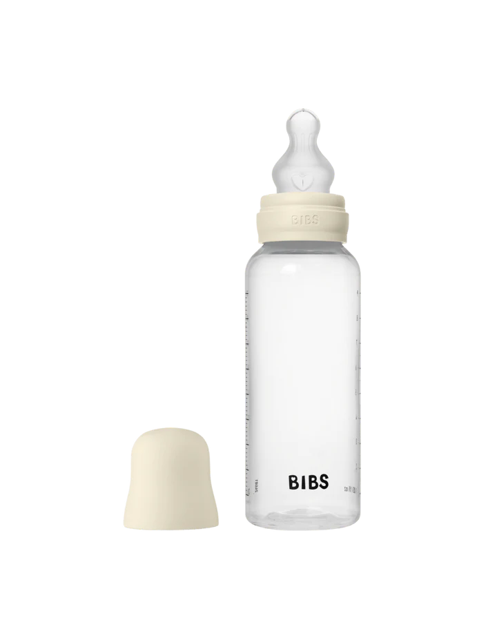 Bibs Biberon en Plastique rond avec tétine en silicone ou en latex débit moyen 270ml – Ivoire (Latex)