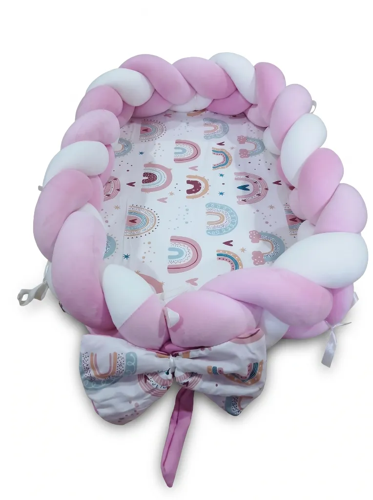 Lit Cocon, Nid Bébé Tressé Rose Avec Oreiller