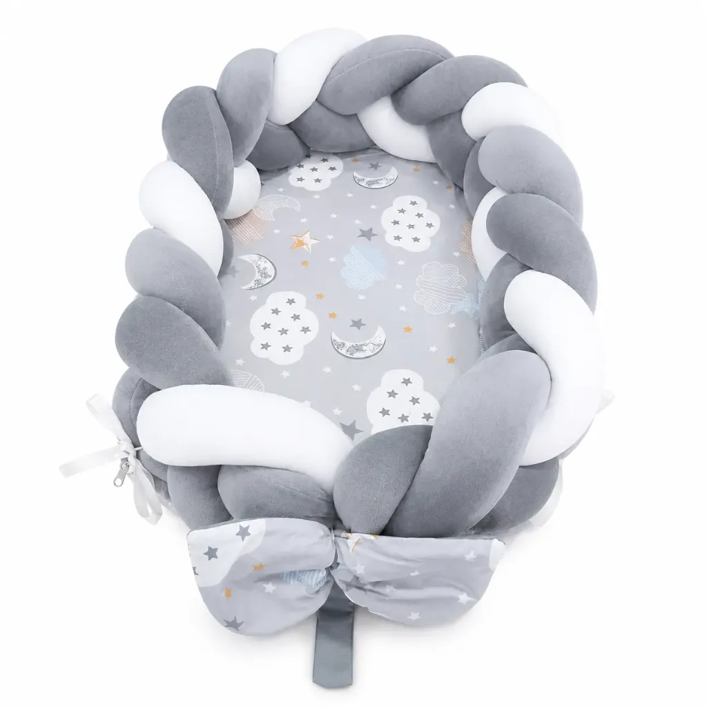 Lit Cocon, Nid Bébé Tressé Gris Avec Oreiller
