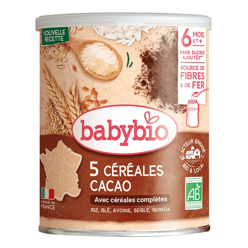 BABYBIO Immunité 5 Céréales Cacao  Bio +6MOIS 220G