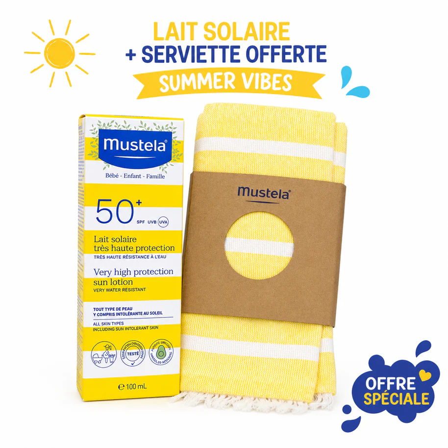 Mustela Lait Solaire Très Haute Protection 0M+ SPF 50+ 200ml + Serviette Offerte
