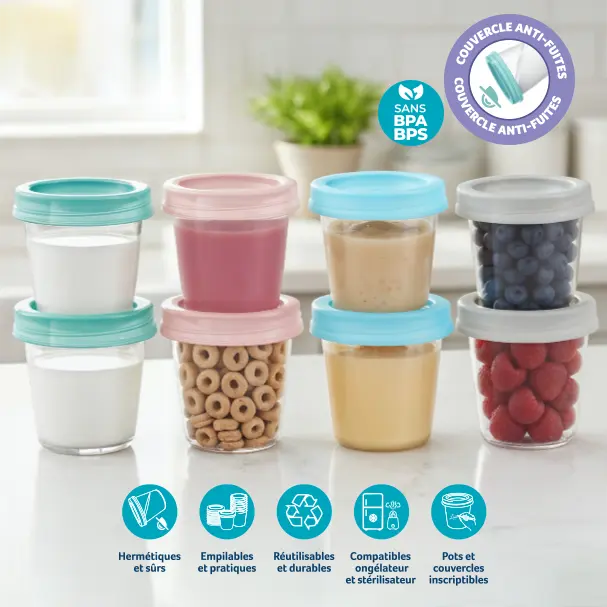 Lot de 8 Pots de Conservation Pour Lait Maternel et Repas de bébé | Mammia