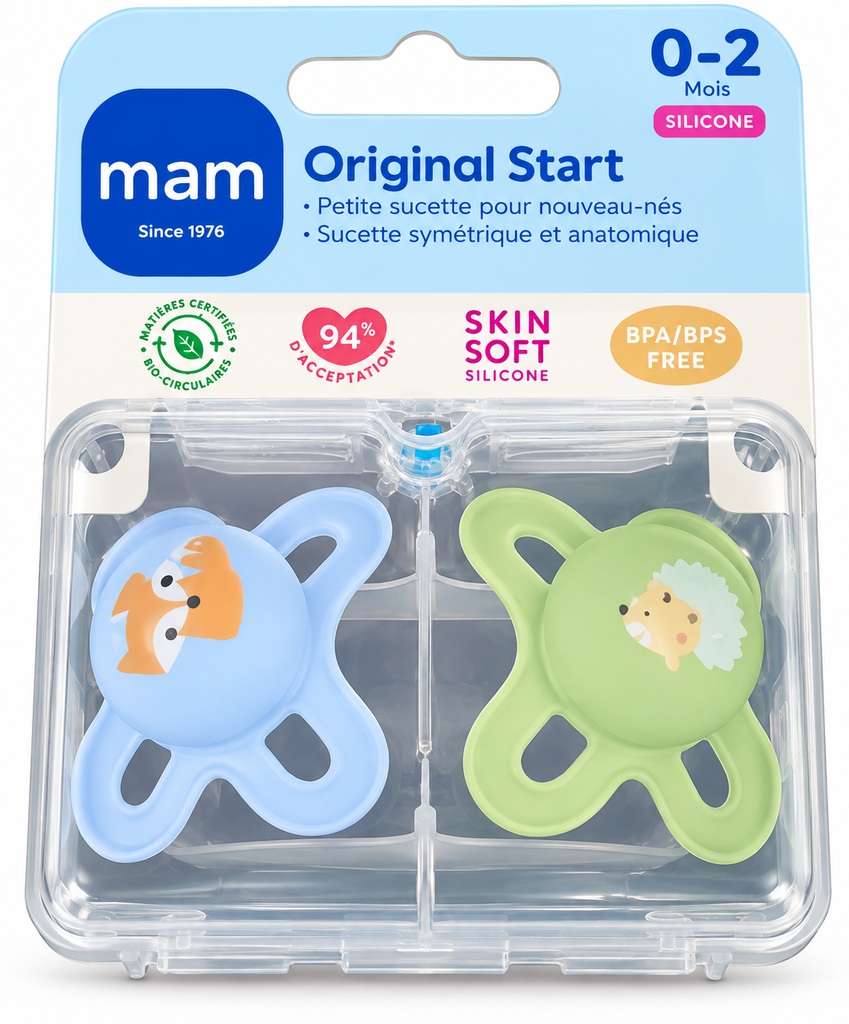 Lot de 2 Sucettes Original Start 100 % Silicone 0-2mois | Mam