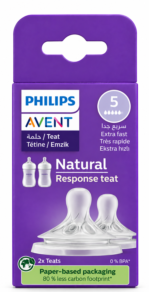 Phillips Avent - Lot de 2 tétines Natural Response Teat 5 Débit très rapide