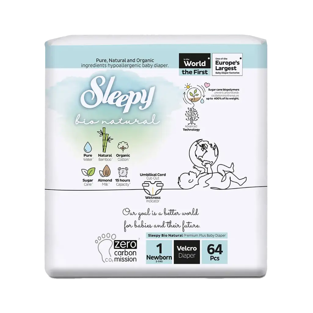 SLEEPY Bio Natural - Couche Biologique Double Nouveau né T1/ 2 -5kg  64 Pièces