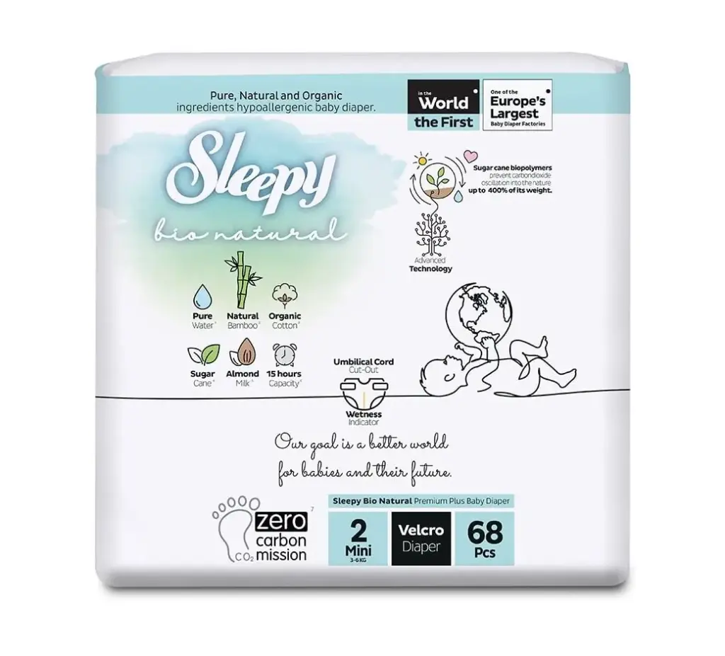 SLEEPY Bio Natural Couche Biologique Double Mini T2 / 3-6 kg paquet de 68