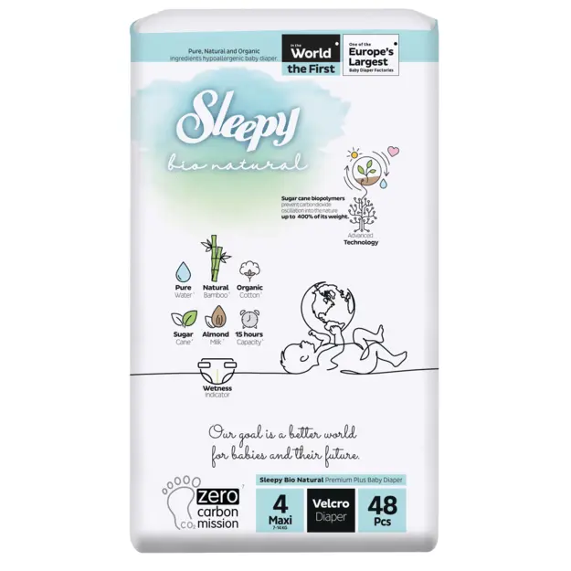 SLEEPY Bio Natural - Couche Biologique Double Maxi T4 / 7-14kg  48 Pièces 