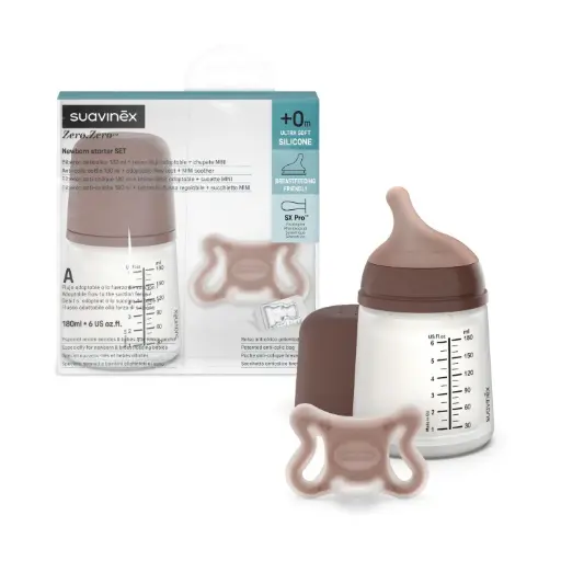 Biberon suavinex Anti colique 180ml avec Tétine d'allaitement +0 Mois + Sucette, Couleur Deep