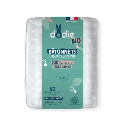 Dodie Coton tiges avec embout sécurité 100% Coton Bio X60