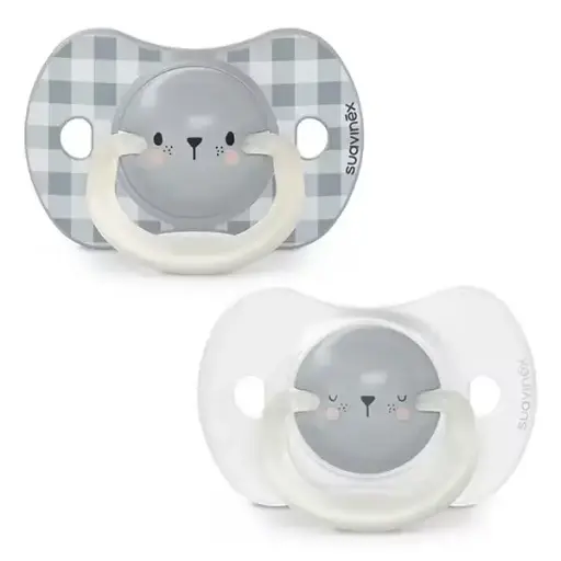 Suavinex, Lot de 2 Sucettes Phosphorescentes ( 0-6 Mois) Tétine Symétrique, Bleu