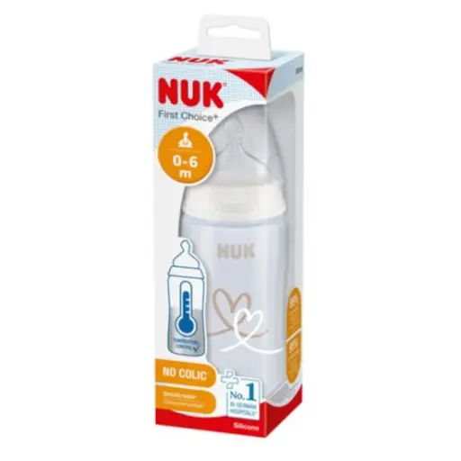 NUK First Choice + Biberon avec Contrôle de la température | Cœur  0-6 mois - 300 ml
