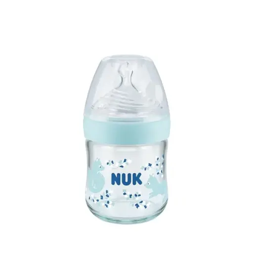 NUK First Choice + Biberon en verre 0-6 mois - Bleu Ciel 120 ml