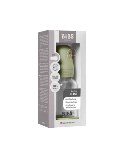 Bibs Biberon en verre rond avec tétine en silicone débit lent 120ml – Sauge