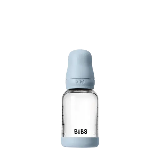 Bibs Biberon en verre rond avec tétine en silicone débit lent 120ml – Bleu Clair 