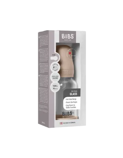 Bibs Biberon en verre rond avec tétine en silicone débit lent 120ml – Rose Poudré