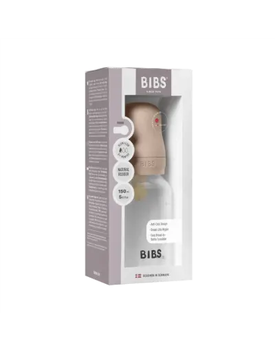 Bibs Biberon en Plastique rond avec tétine en latex débit moyen 150ml – Rose Poudré
