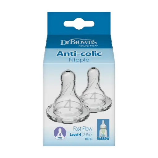 Dr Brown's Pack 2 Tétines Anti Colique Col Etroit en Silicone  9m+  