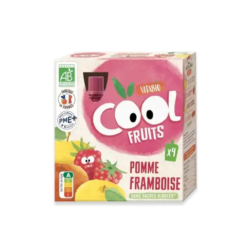 Compote en gourde Vitabio Cool Fruits Pomme & Framboise – Compote en gourde 4×90 g