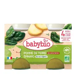 BABYBIO Pots Pomme de terre Epinard bio+4mois  2x130g
