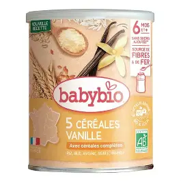 Babybio Vanille -  5 Céréales  Riz, Blé, Avoine, Seigle, Quinoa  - 220g  - dés 6mois