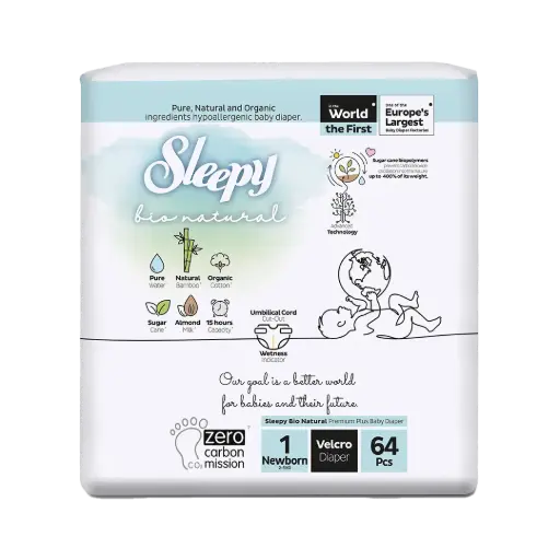 SLEEPY Bio Natural - Couche Biologique Double Nouveau né T1/ 2 -5kg  64 Pièces 
