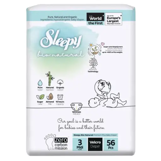SLEEPY Bio Natural - Couche Biologique Double  Midi T3 / 4-9kg  56 Pièces 